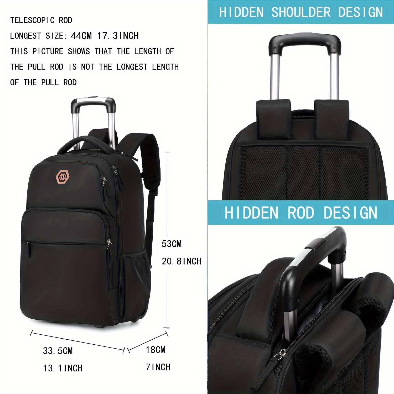 40L Rolling Laptop Backpack Bu - Foldable Rolling Luggage Bag ulasan dan harga